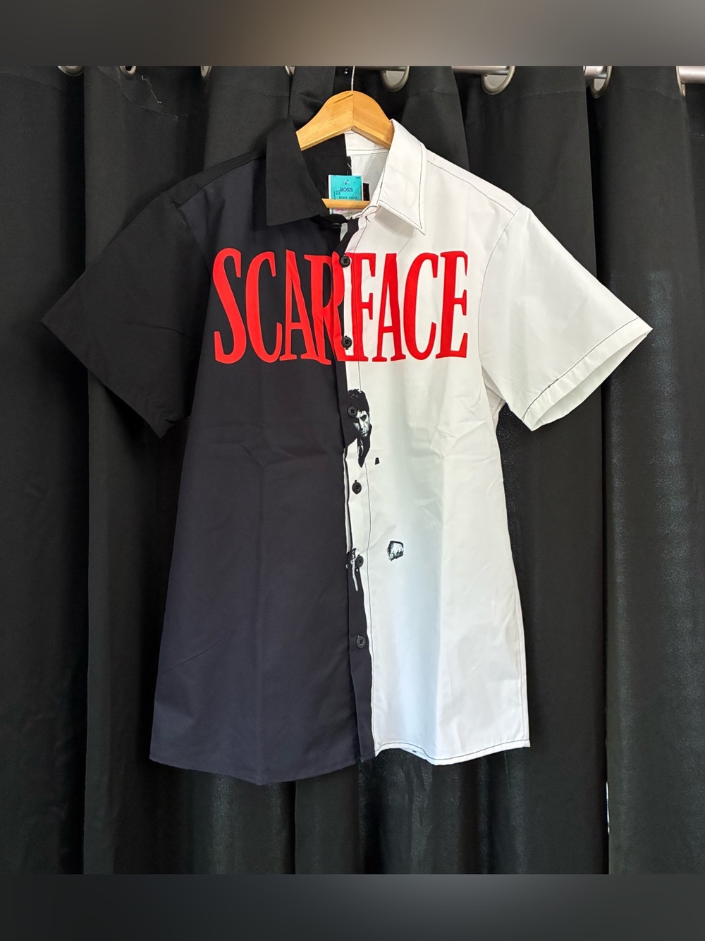 Scarface Tony Montana Black-White 
Button Up Dress Shirt Reason Size Medium NWT